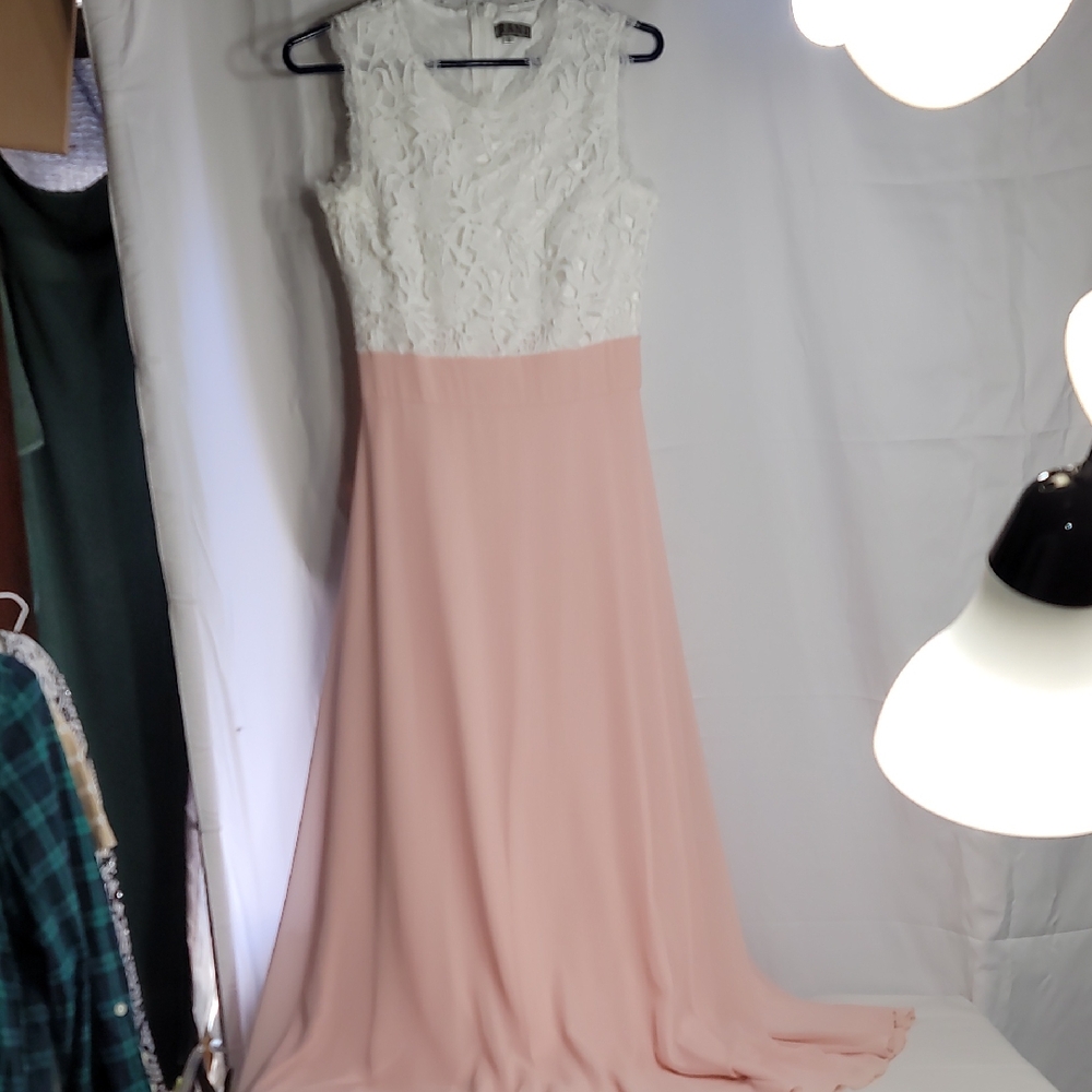 Pink and White Sleeveless Maxi Gown for Brides